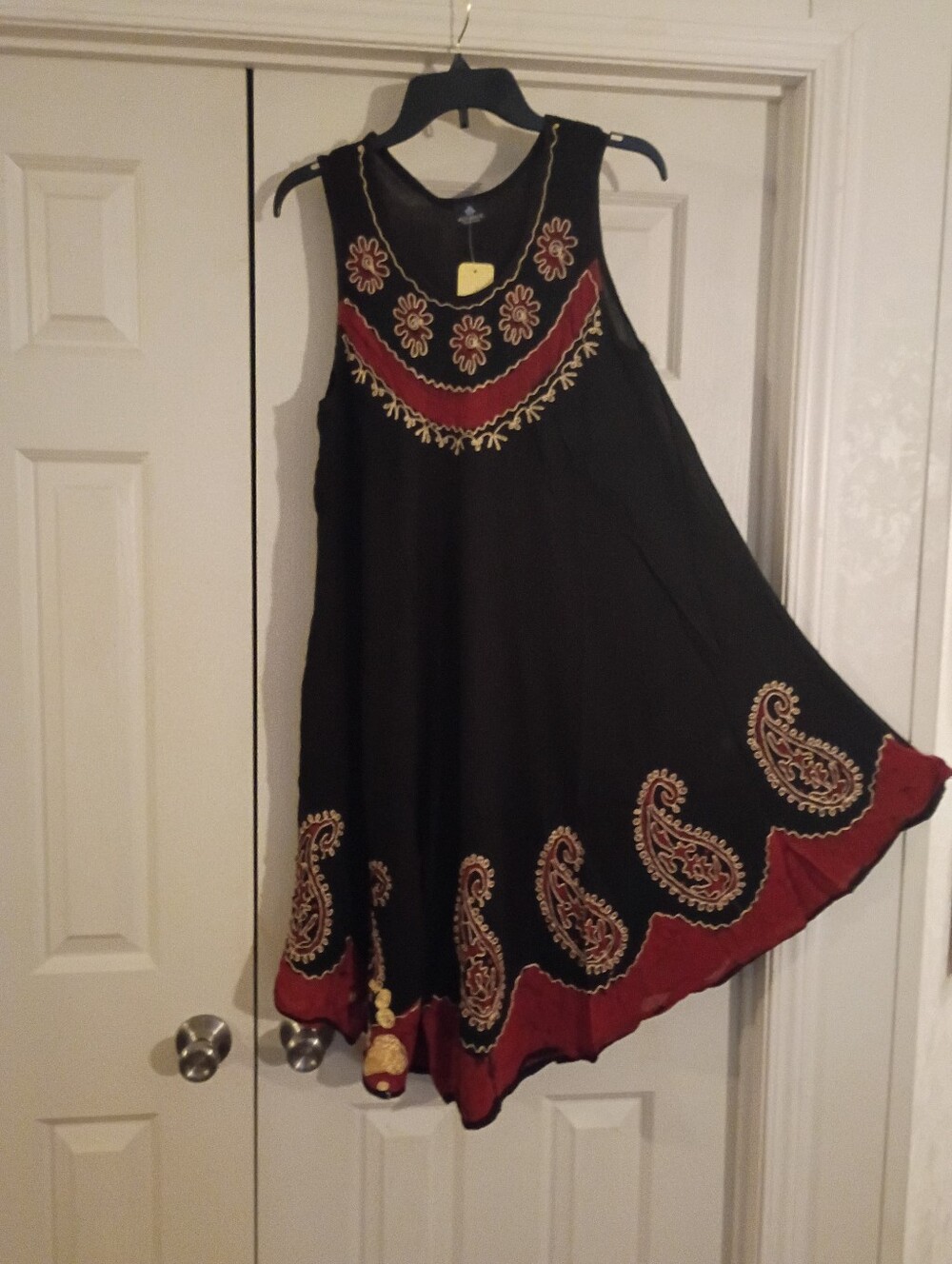 Women's Black Dress with Red & Gold Embroidery